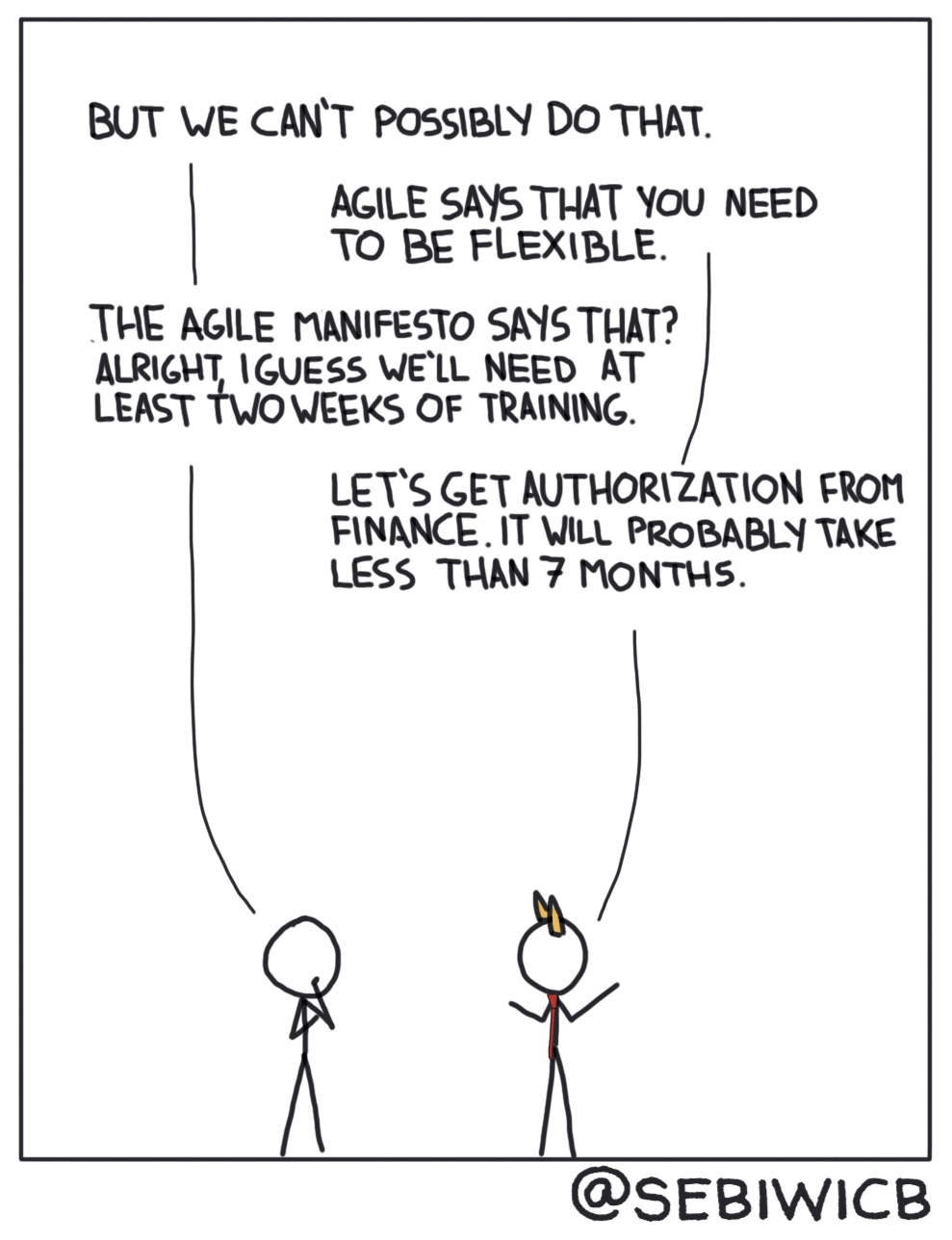 It's funny to hear people say "Agile says". It's like there are rules to follow.