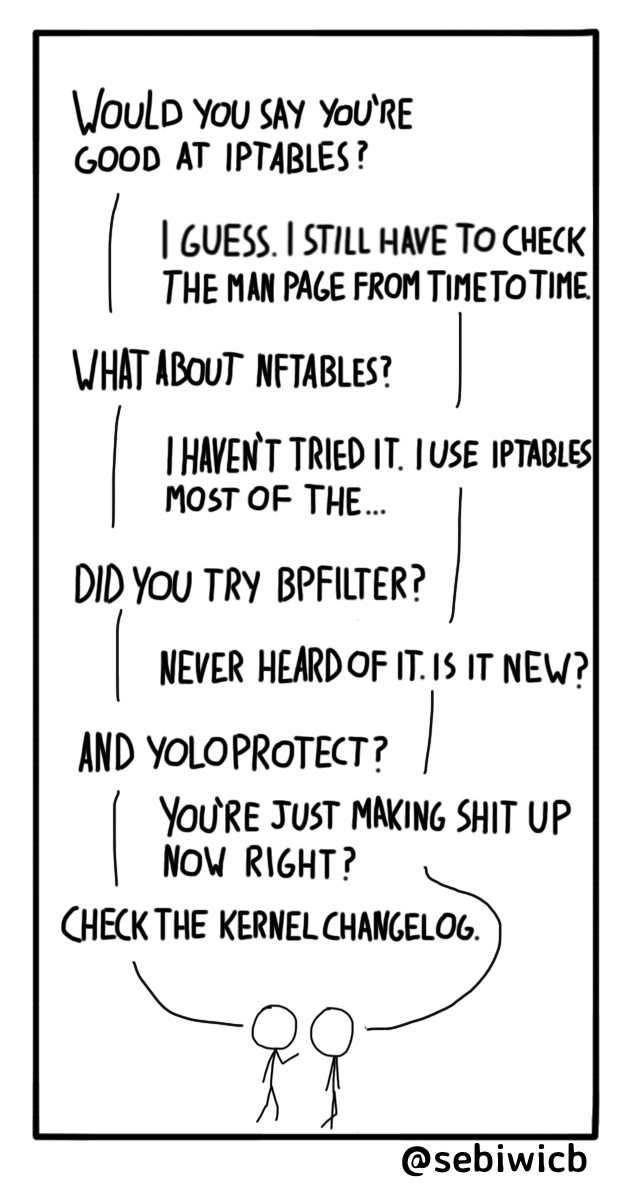 It's funny that bpfilter came out when we haven't even started using nftables, right?