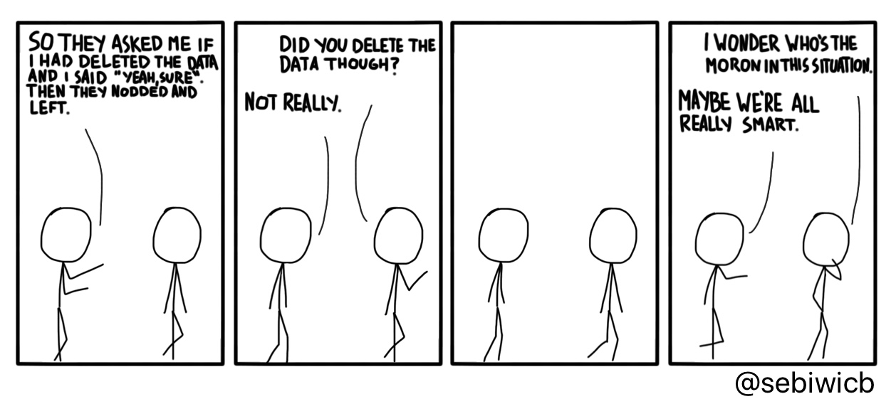 Isn't it weird to being asked to delete your data, then not doing it afterwards? It is a technique known as the 'Oxford Investigativa'.