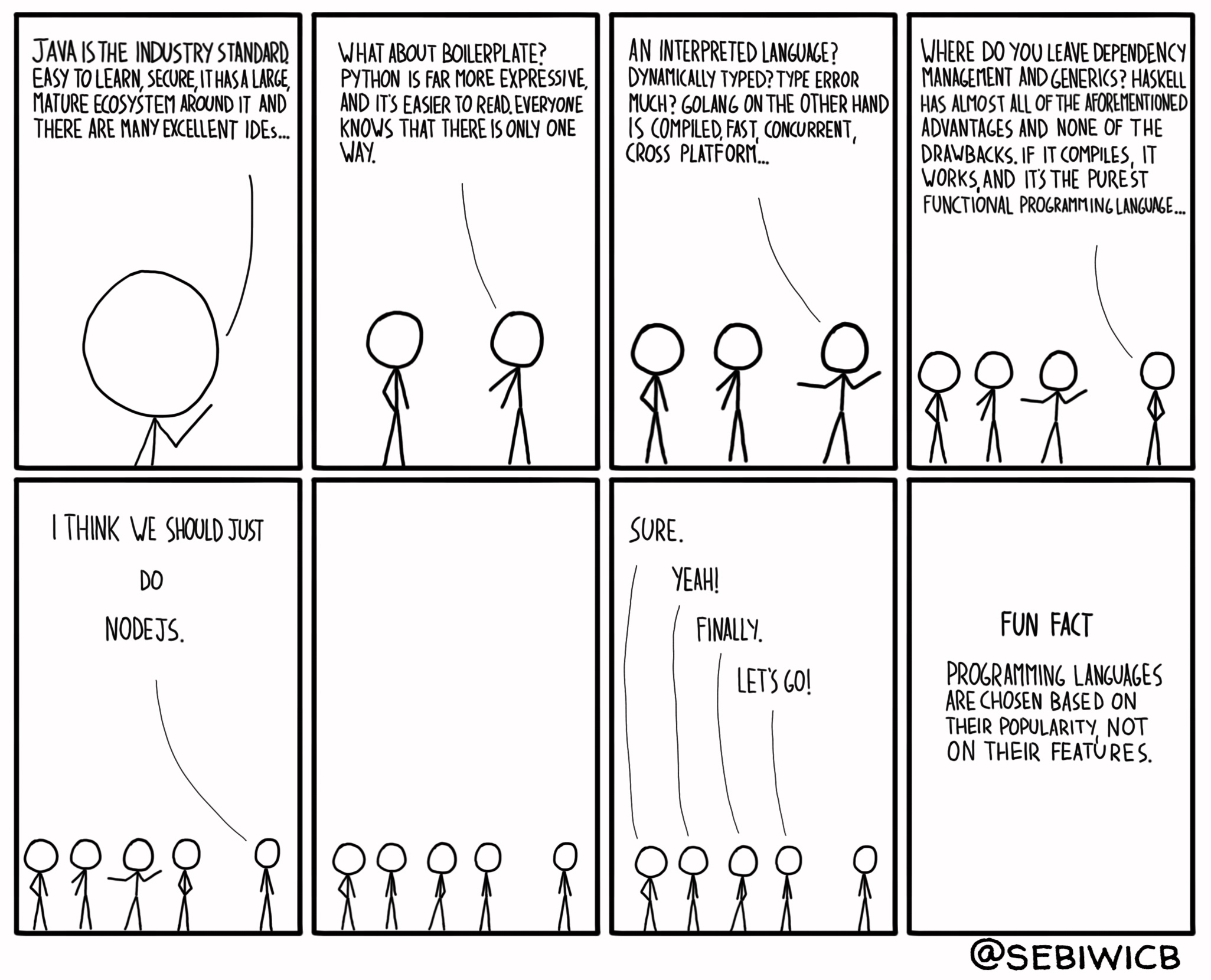 Programming languages are not chosen based on their features, but rather on their popularity.