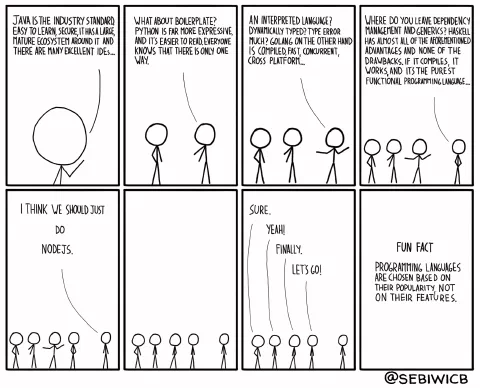 Programming languages are not chosen based on their features, but rather on their popularity.
