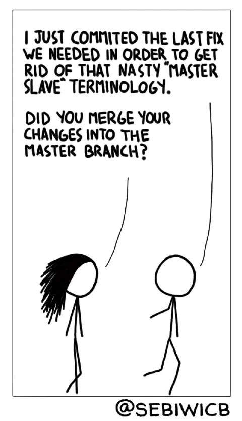 It's good that people are starting to notice concepts that should be reconstructed in our line of work. There is still a long road ahead though. With master-slave on the works, people are forgetting some other things. Like the master branch, for example.